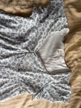 See You Monday White Chemise with Blue Floral Print